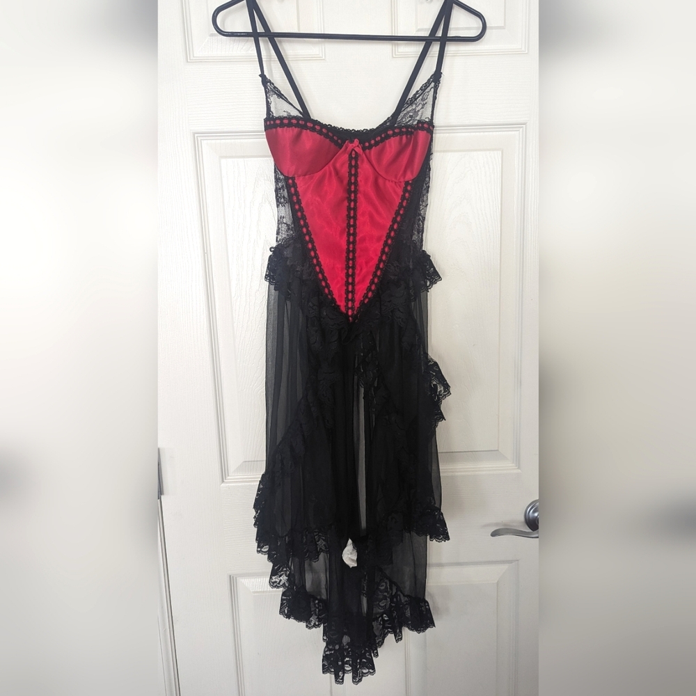 Juliara Sexy Vintage Nightie Nightgown Red & Black ♥️🖤 Lace Large